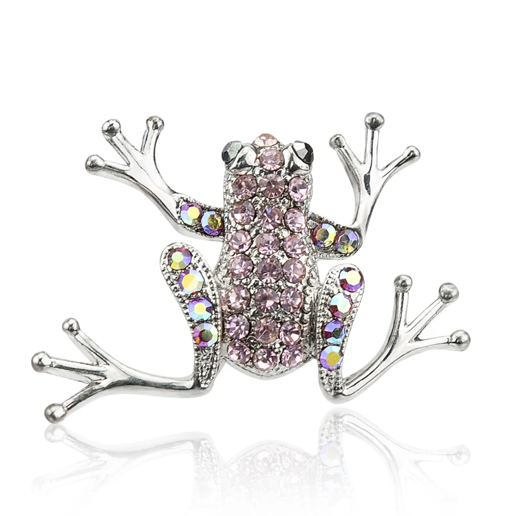 

Charare zinc alloy glitter pink rhinestone frog brooch