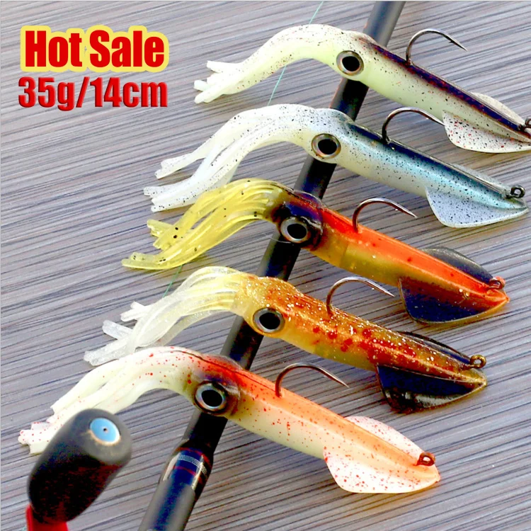 

TOPLURE 35g 14cm Squid Soft Lure Octopus Fishing Bait Artificial Fishing Bait Long Tail Deep Sea Boat Trolling Lure