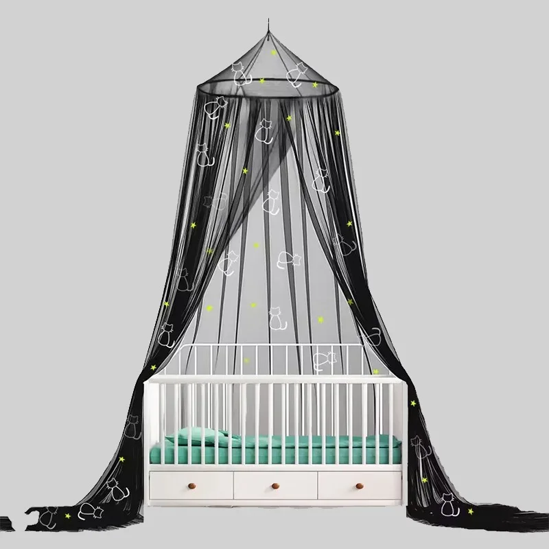 black mosquito net  luminous star cat kids bed canopy