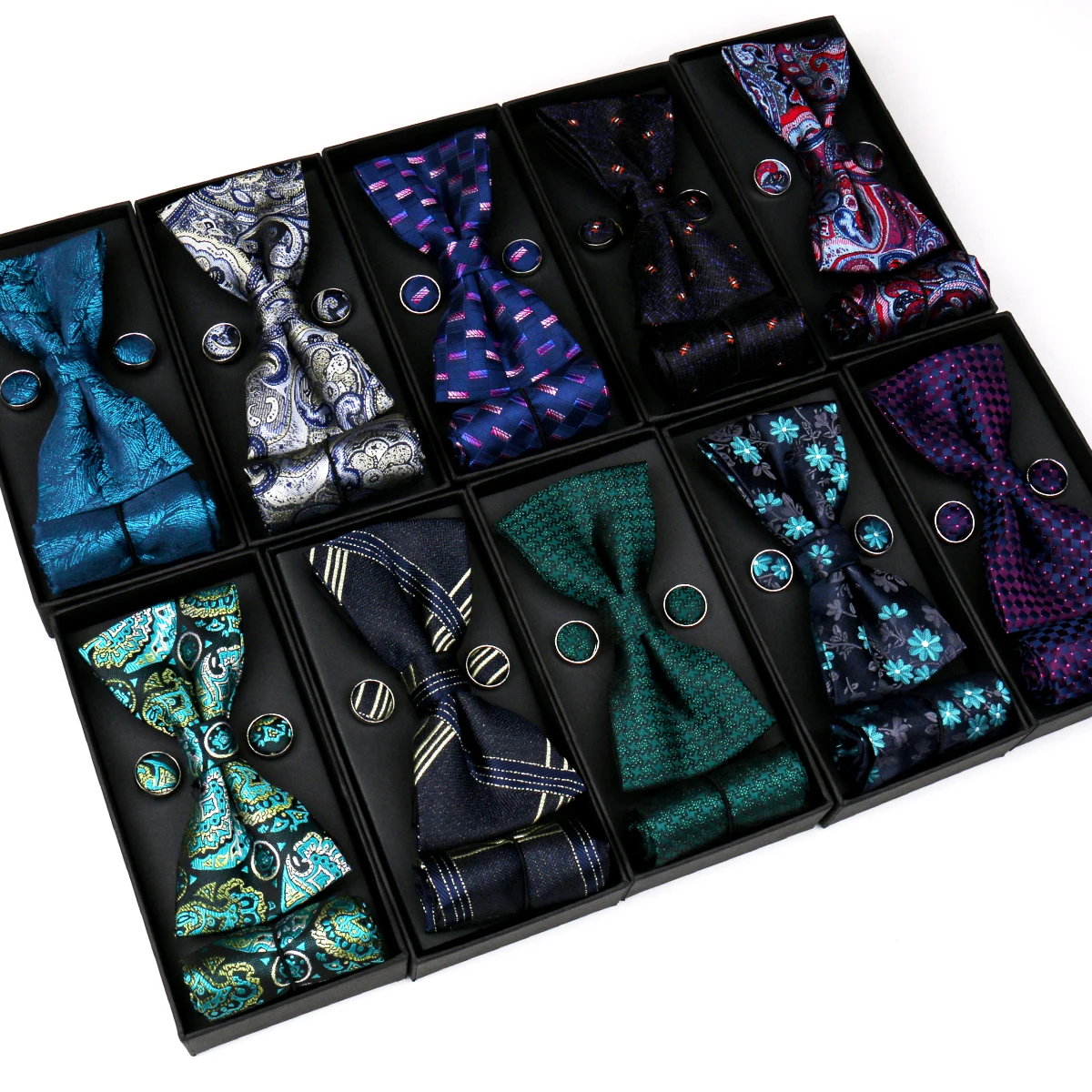 Wholesale Butterfly Bow Tie Gift Box Silk Bow Tie for Men Wedding Man Bowtie and Pocket Square Cufflinks in Box