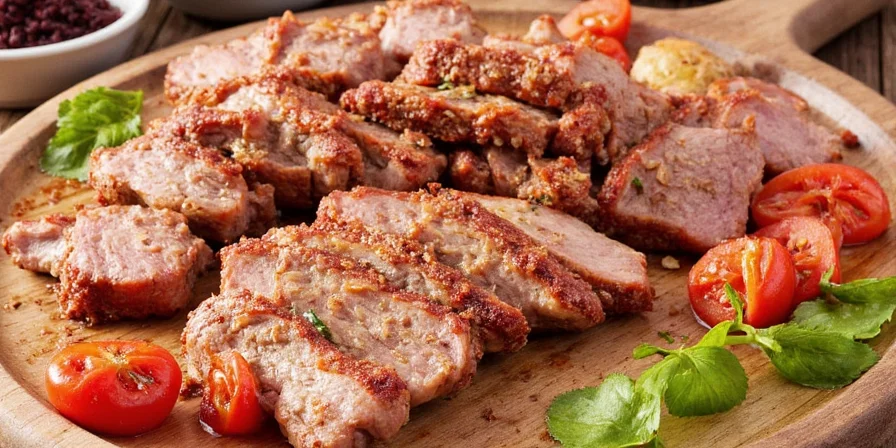 Pork chops with a variety of spices laid out beside them