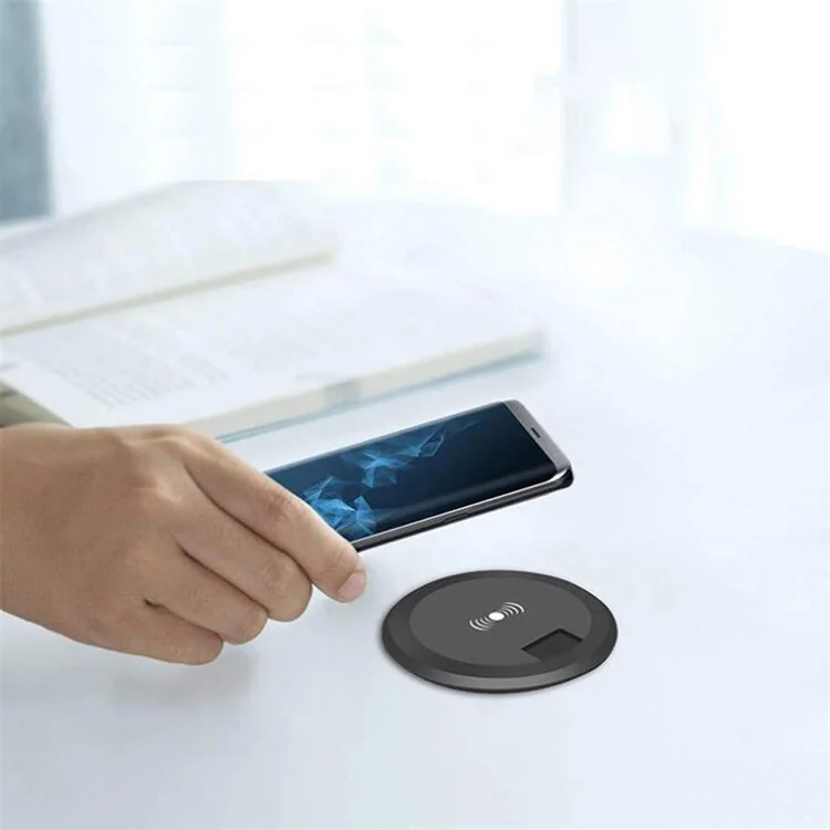 

New Arrival Save Space Qi Wireless Desk Charger with rotatable Hidden USB Port Furniture Charger