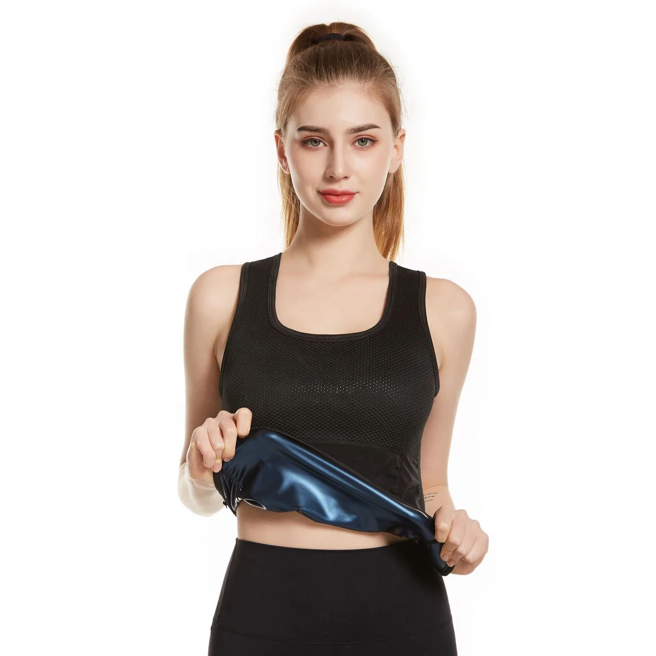 

Wholesale Women Sweat Shirt Body Shaper Slimming Workout Tank Top Loss Weight Polymer Waist Trainer Sweat Sauna Vest, Black