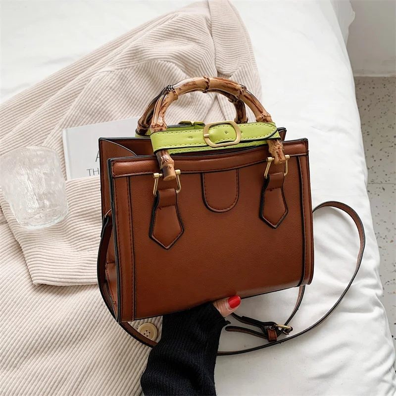 

2022 Luxury PU Leather Drop Shipping Small Hand Bags Shoulder Strap Girl Bamboo Handle Tote Handbags Women Crossbody Phone Bag