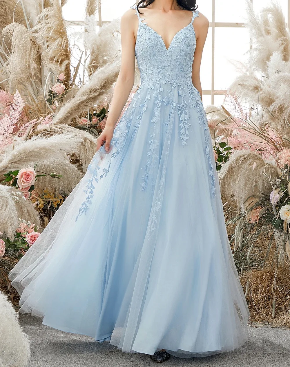 

Sweet womens evening dress A line floor length appliqued sleeve wedding formal wear, Custom made