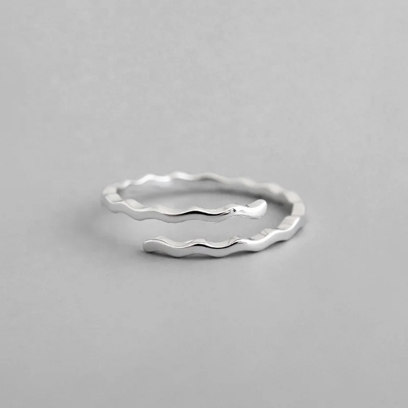 

NewSR479 clear wave shape ring silver opening wholesale 925 silver ring