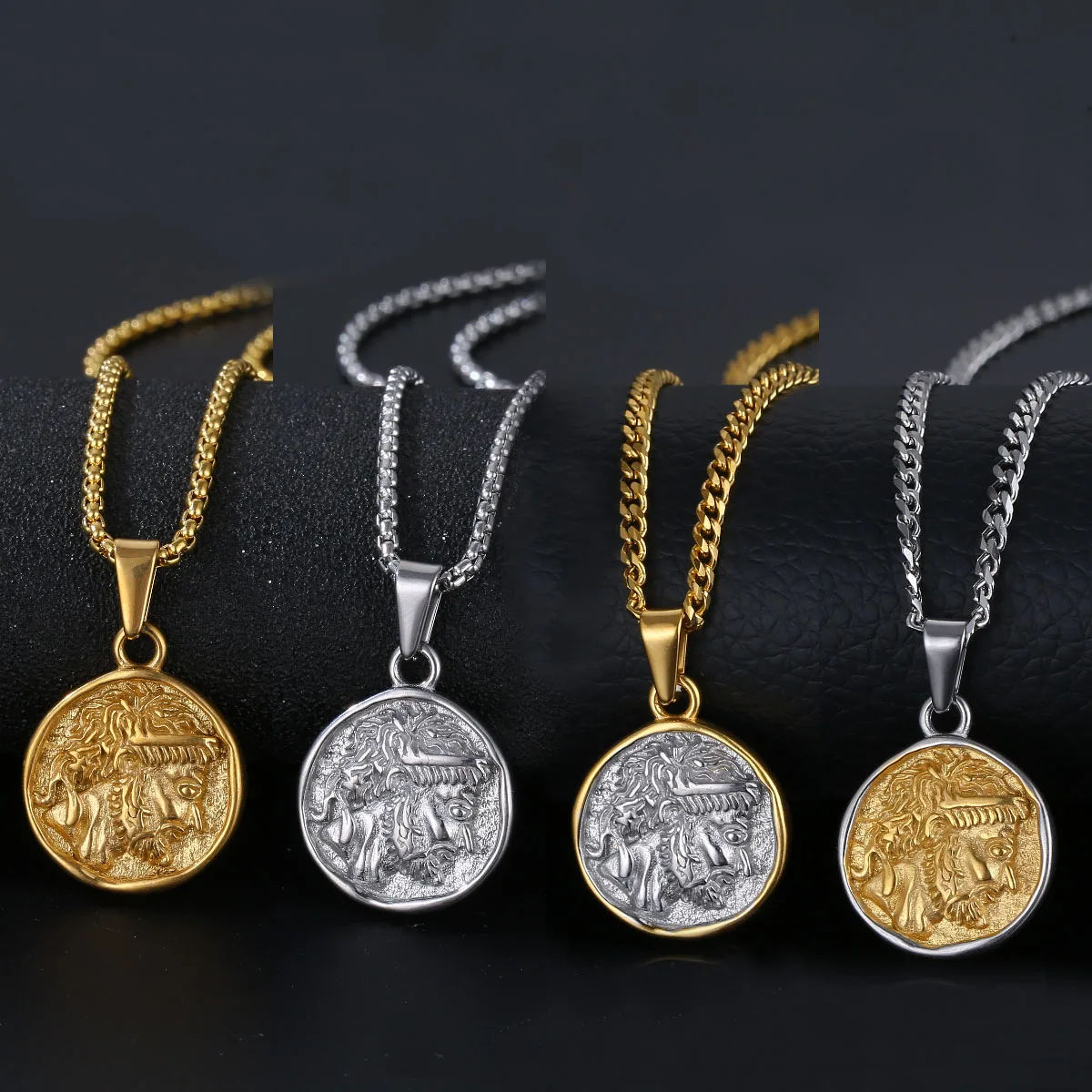 

Waterproof 18K Gold Plated Jewelry Gold Greek Mythology Pendant Stainless Steel God Zeus Coin Pendant Necklace for Men Women