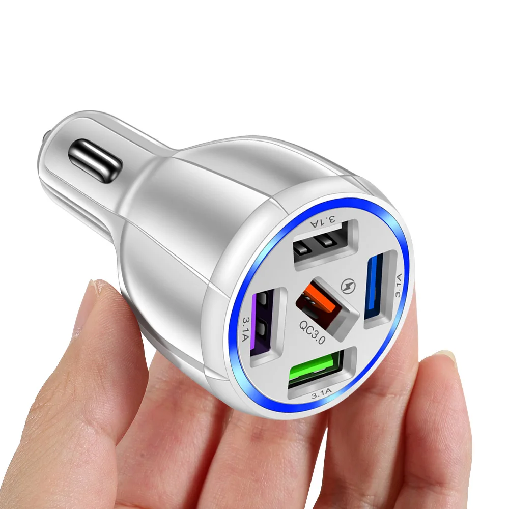 

5 Port Fast Charging Car USB Charger For iPhone 12 12Pro Max Quick Charge 3.0 15A Charger Mobile Phone Charge in Car