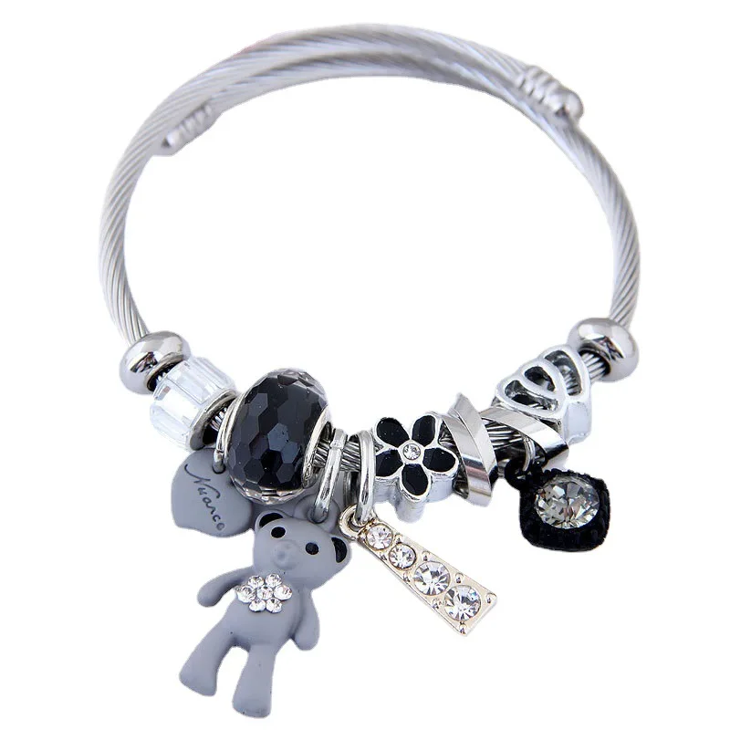 

DIY Charm Bracelet & Bangle with Bear Pendant Adjustable Chain Women Girl Party Wedding Jewelry 2 Colors, Mixed