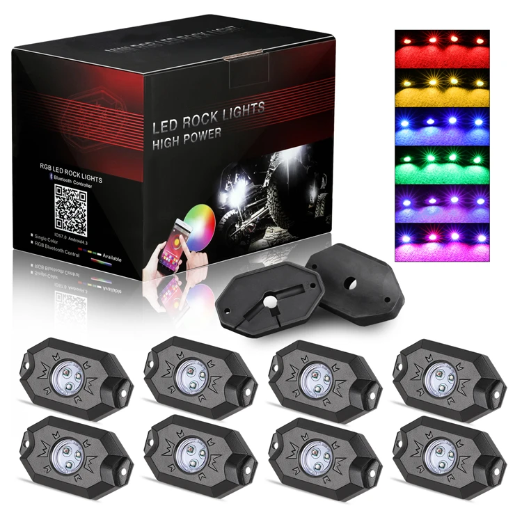 2019 Hot Sale High Quality 8 Pods Bluetooth RGB Led Rock Light For Truck Cars Atv