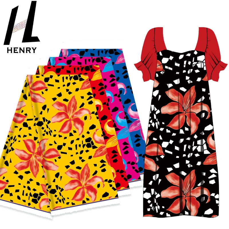 

Henry Island Style Custom Flower Print Fabric 100% Polyester Fabrics Rayon Cotton Satin For Garment Lady Dress Skirt
