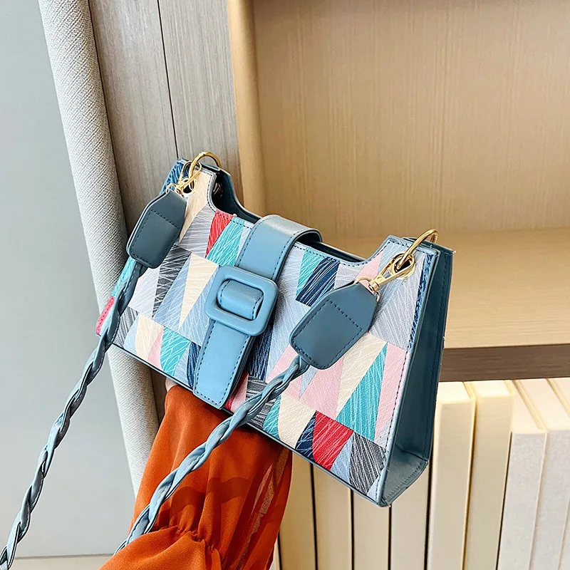 

New Design Woman Handbag Fashion Woman PU Leather Cross body Bags Multi-color Stitching Colors Ladies Single Shoulder Bags