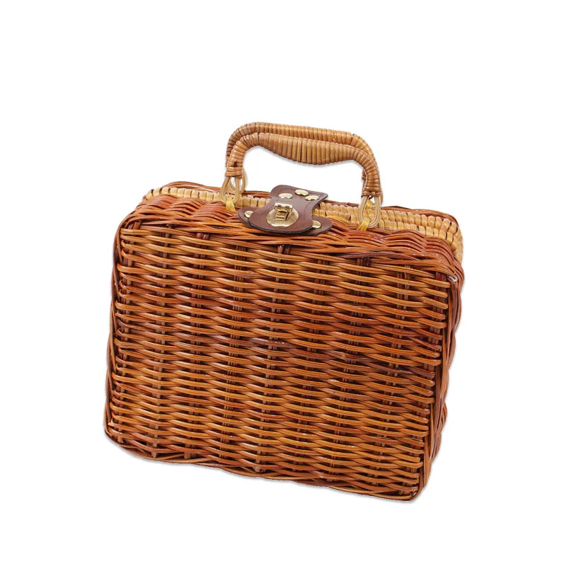 

Vintage bamboo countryside rattan suitcase women bags handbag storage box straw bag, 1 colors