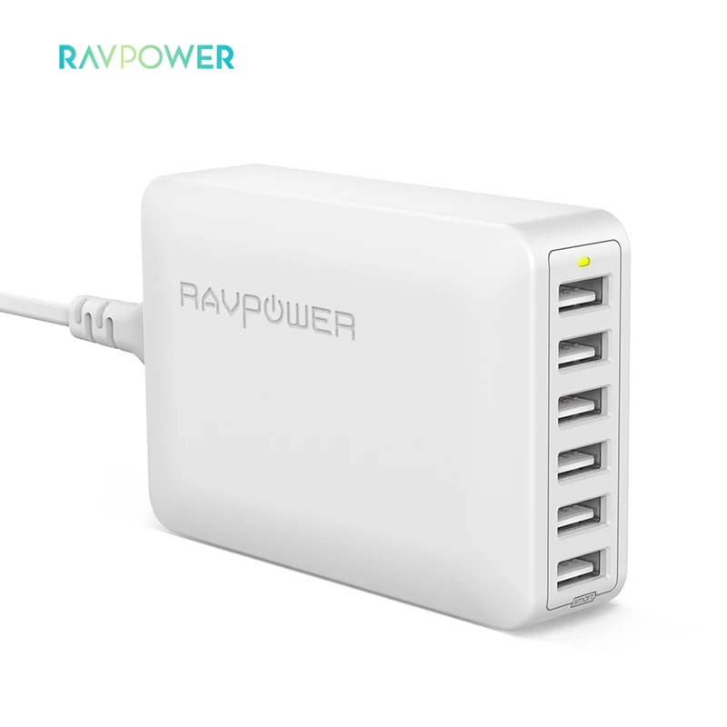 

RAVPower RP-PC028 iSmart Desktop Fast Charger Hub 6 Port Docking Charger 60W Multi USB Charger with Cable, Black white