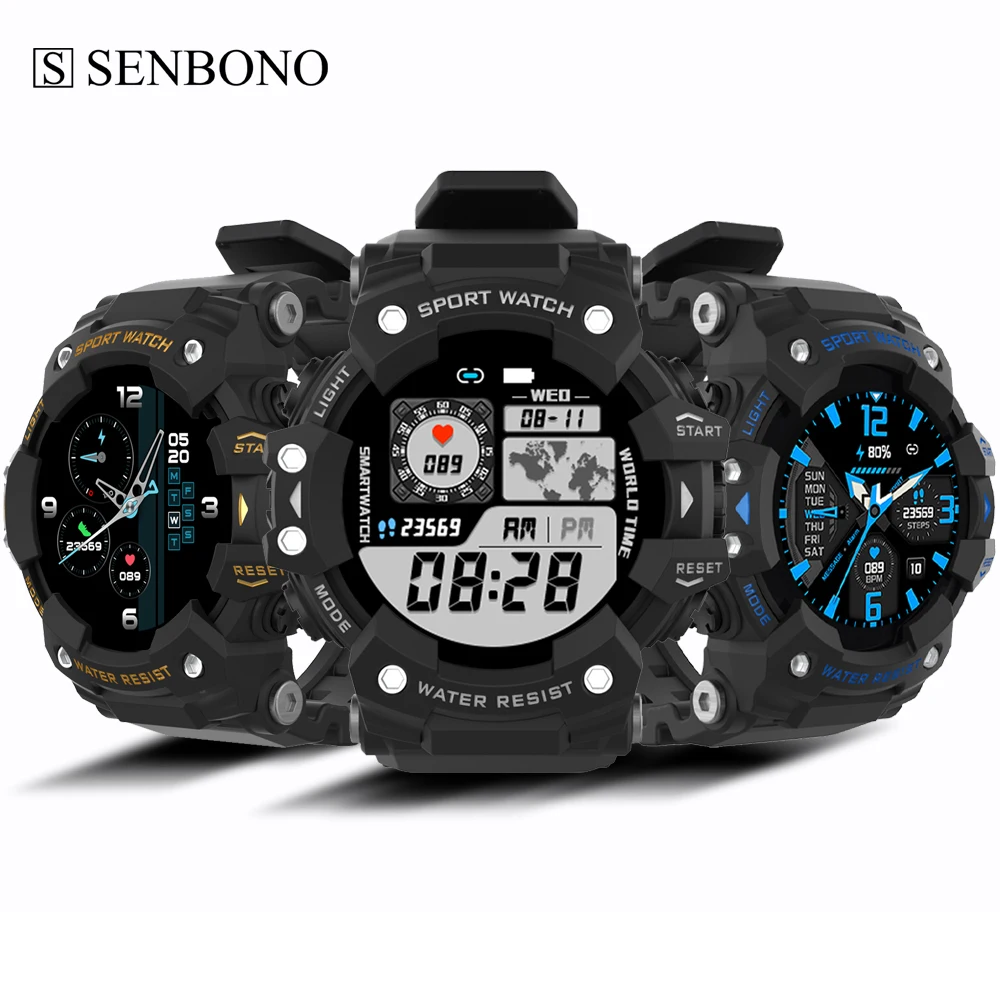 

SENBONO New 2021 Hot selling LC11 Men Smart Watch Fitness Tracker Heart Rate IP68 Waterproof Sports Outdoor Sport Smartwatch Men, Black gold blue