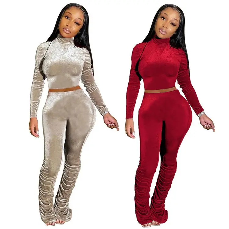 

Good Style Turtleneck Long sleeves Stacked pants Winter Womens Two Piece Set Women Clothing 2 Piece Sets