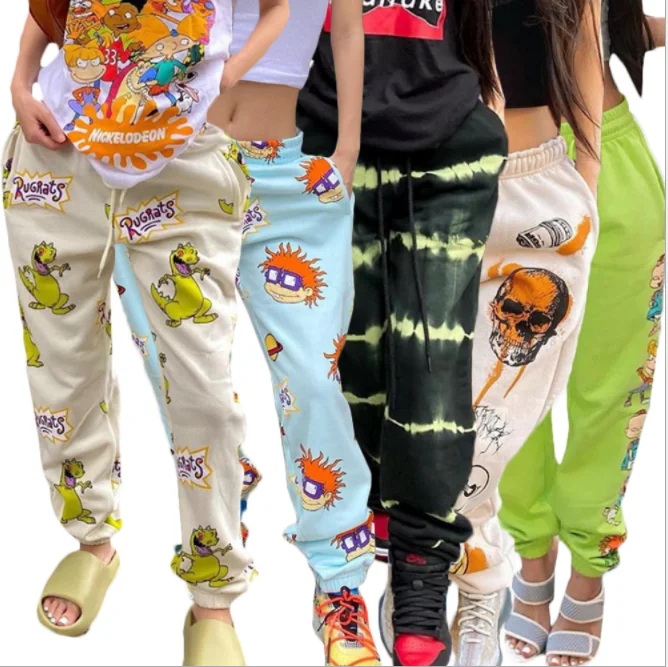 

Long Plus Size High Waisted Casual Pocket Printing Carton Pencil Pants for Women 2021 Sweatpants