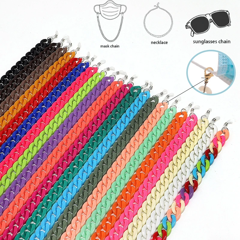 

Colorful Masked Strap Holder Acrylic Sunglasses Chain Holder Eyeglass Chain Women Jewelry Wholesale FaceMask Chain Necklace Logo