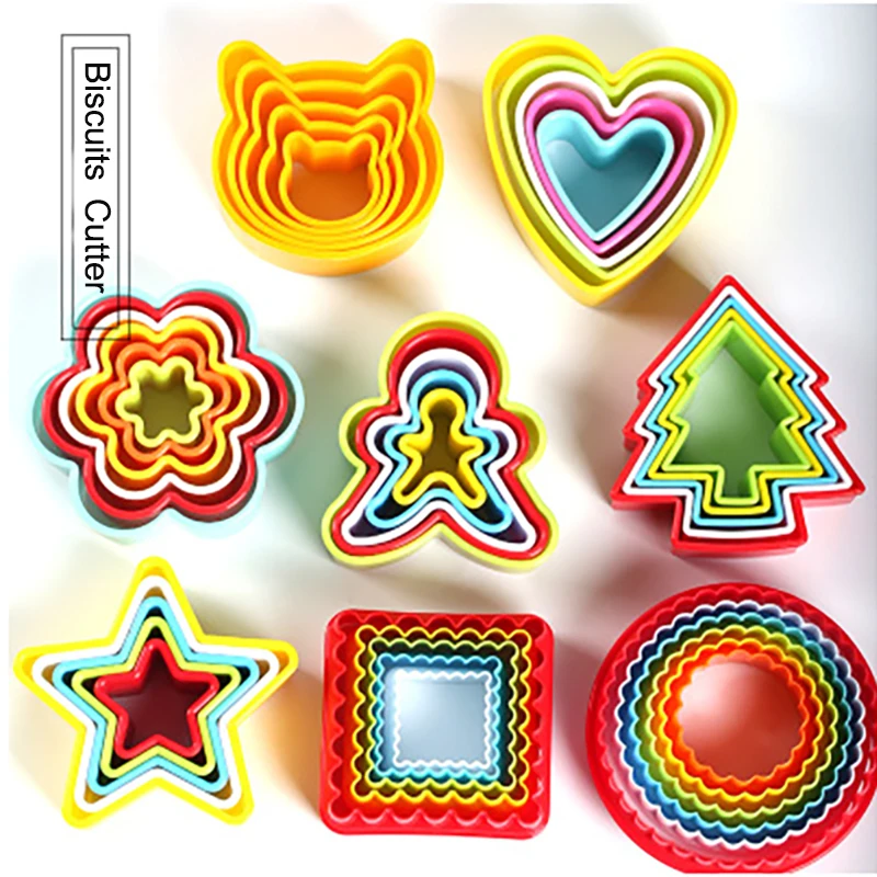 

5 Piece Set Colorful Christmas Tree Heart Star Shape plastic baking tool cake biscuit mold cookie cutter set