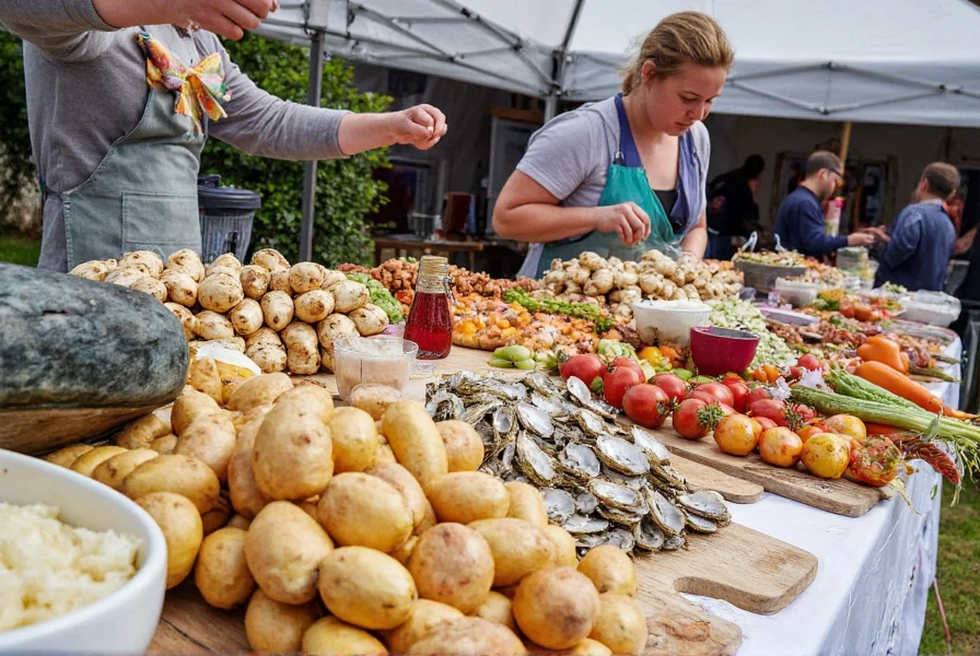 Traditional Irish food stall at Galway Oyster Festival featuring fresh seafood and local produce
