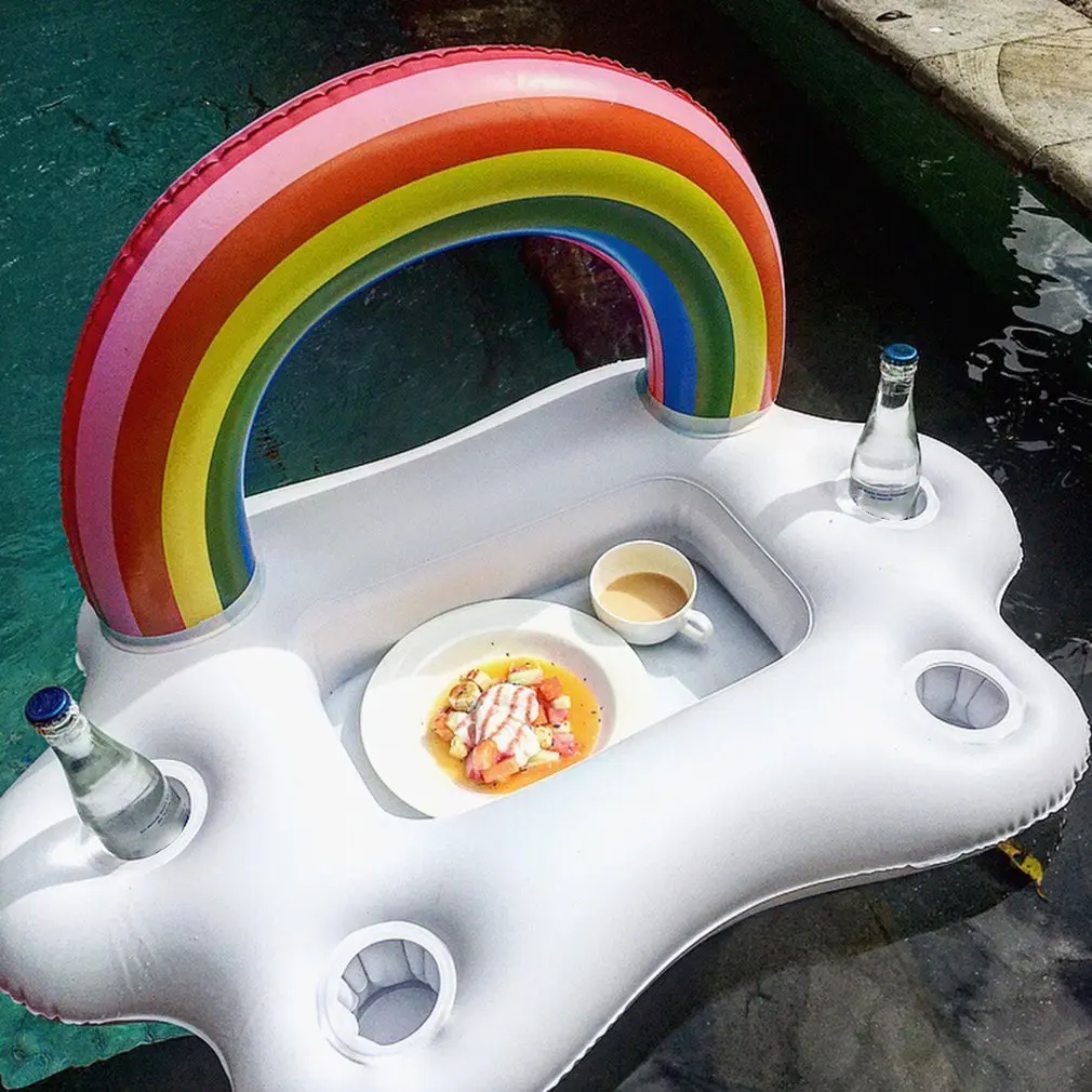 

Summer pool Party Bucket Rainbow Cloud Cup Holder Inflatable Pool Float Beer Drinking Cooler Table Bar Tray Beach Swimming Ring, Multicolor