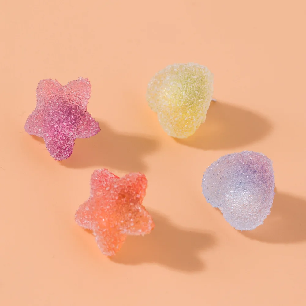 

Cute Gradient Color Resin Peach Heart Shape Stud Earrings Transparent Resin Soft Star Earring