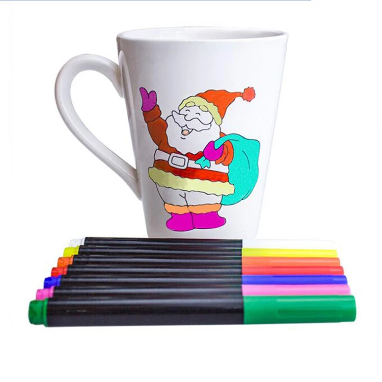 

Hot selling diy writing mug cup ceramic coloring with marker pen, White