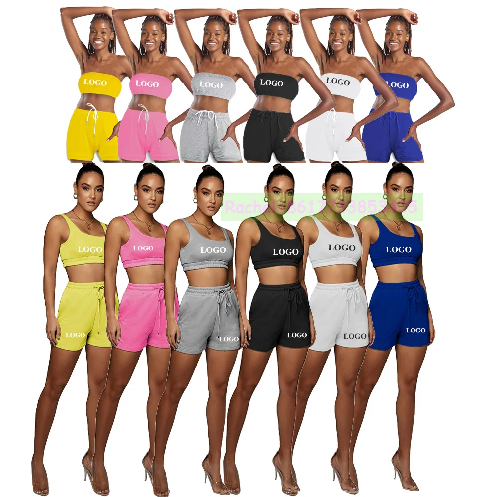 

2021 new women set two piece stacked shorts summer knit sports two pieces custom black two piece set women clothing, As picture