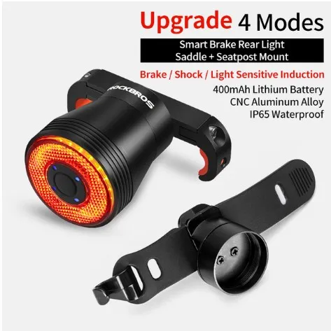 

Bicycle Accessories Tail Light IPx6 Waterproof LED USB Rechargeable Smart Rear Brake Led Light, Black