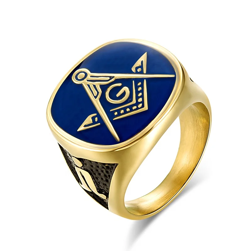 

Wholesale European And American Golden Male Rings Titanium Steel Church Men'S Rings Brotherhood Masonic Rings