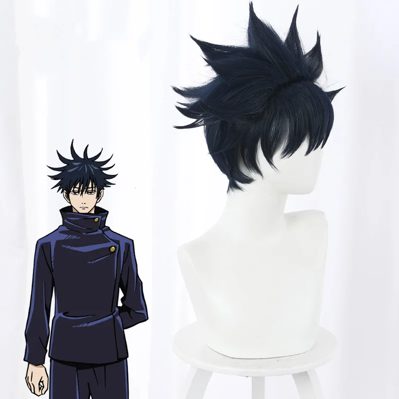 Wholesale Fushiguro Megumi Wig Cosplay 35cm Short Navy Blue Jujutsu Kaisen Anime Peluca Synthetic Halloween Hair Wig