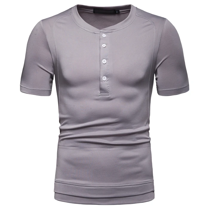 

New Arrival Men Tshirts Custom Compressed Sport Tshirt Henry Collar Button Plain Fitness Sports Tshirt