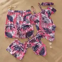 

2020 Family Matching Swimsuit Palm tree Print Mother Daughter Kid Baby Women Girls Bikini Swimwear Girl Beachwear Son Swim Trunk