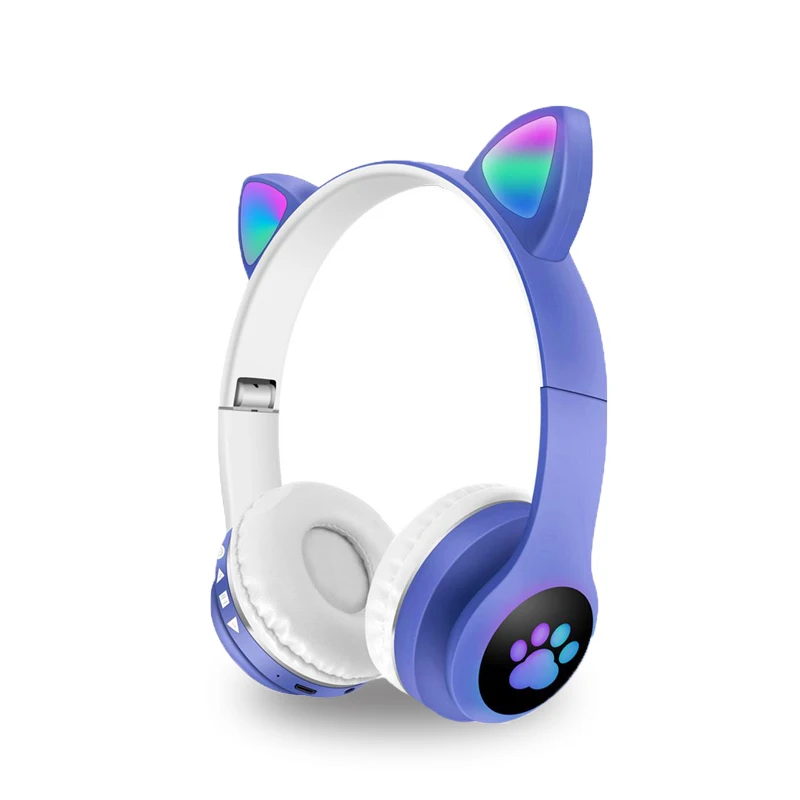 

LED stereo hifi foldable wireless Cat ears BT5.0 headset for wholesale FM+wireless+wired+TF