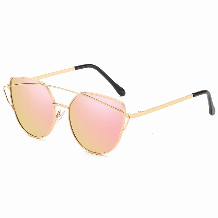 

LUEER 1904 2019 fashion retro oversized mirror candy color cat eye copper metal frame sunglasses for women men