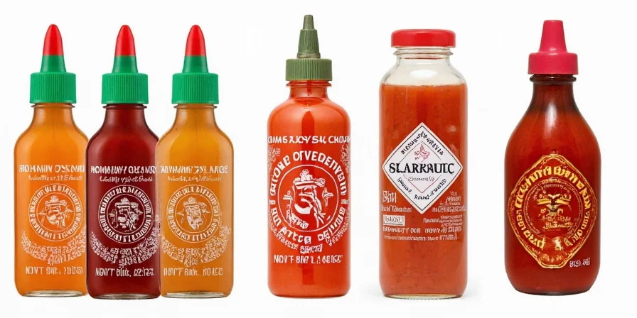 Close-up of honey garlic sriracha sauce bottle