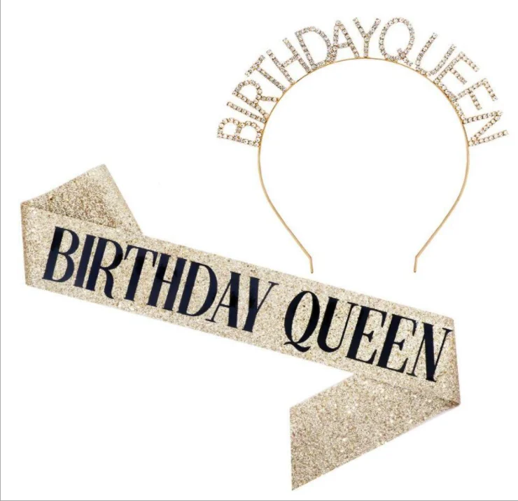 

Birthday party decoration props queen girl headband crown shoulder strap girl etiquette belt set gift