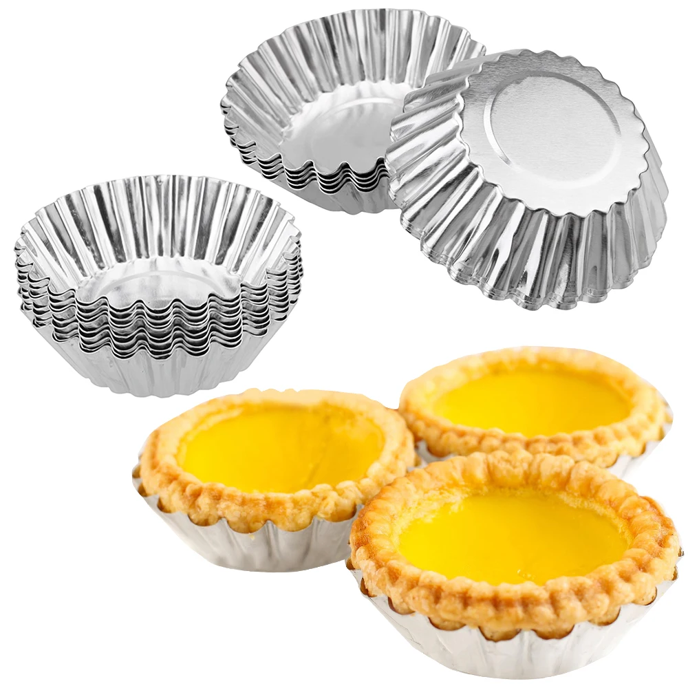 

Nonstick Ripple Aluminum Alloy Egg Tart Mold Flower Shape Reusable Cupcake and Muffin Baking Cup Tartlets Pans, White