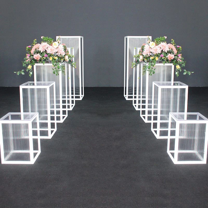 

5pcs )Birthday Party Decor rectangle white metal Display Pedestal Cylinder white iron flower stand walkway backdrop 3103 decor, Sliver or gold mental