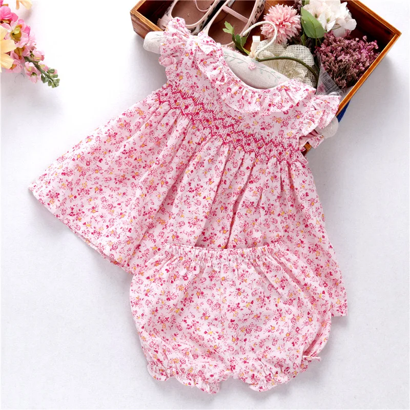 

infant baby smock clothes girls dress pink green yellow handmade floral kids clothing boutiques children clothes wholesale 0. 6