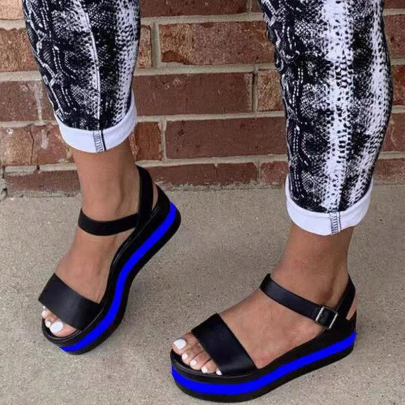 

Anti-Slip Thick Sole Concise Summer Flat Sandals Women Fashion Ankle Buckle Strap Sandals Casual Shoes Customized Big Size 43, Blue,green,red,white