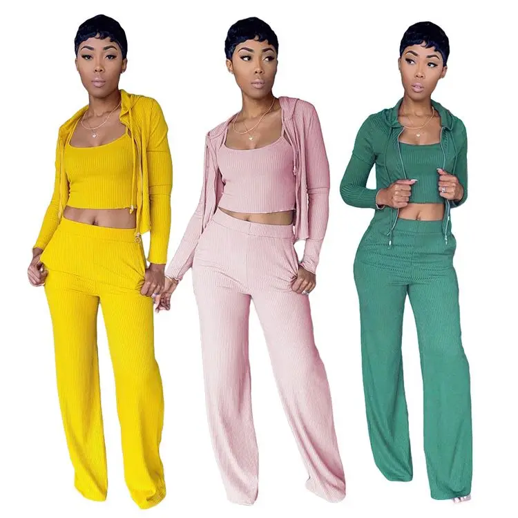 

M11812 Women fashion sexy vest crop tops zipper solid color three piece set