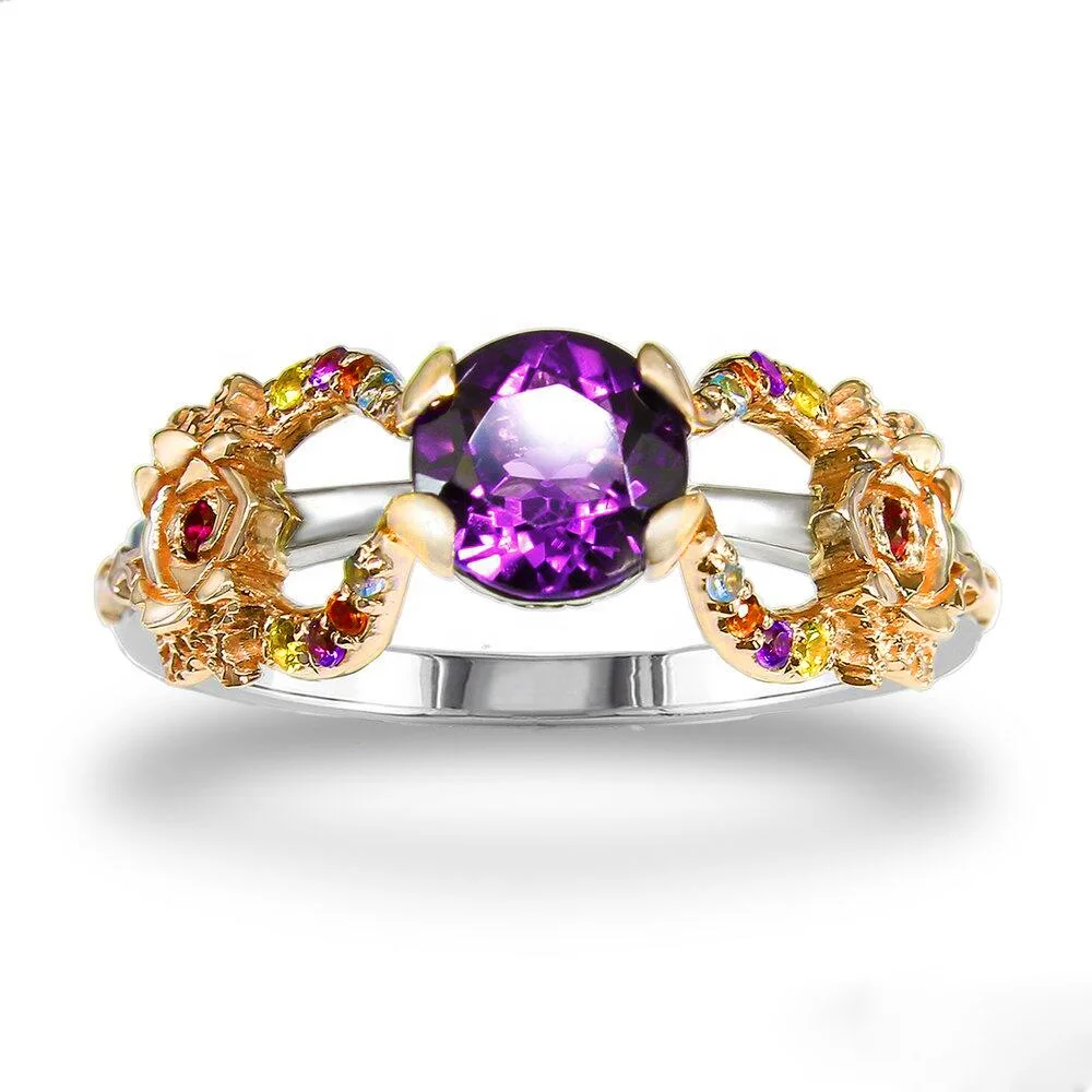 

Purple Flower Zircon Ring Female Engagement Wedding Ring Fashion High Quality Jewelry Rings for Women