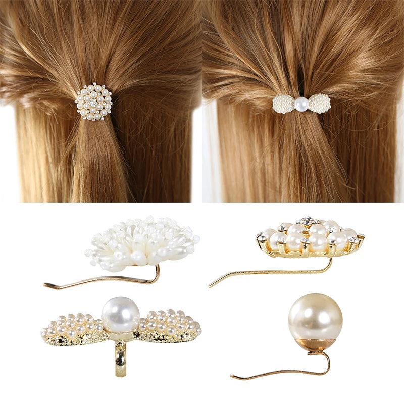 

Free sample Korean style pearl ponytail button ball head ponytail hairpin pin hair accessories