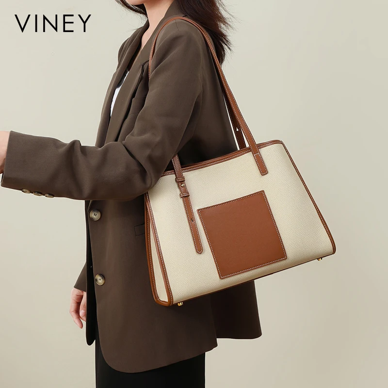 

Viney Wholesale Contrast Color Custom Handbags for Women Luxury Tote Sling Genuine Leather Hand bag, Customized color