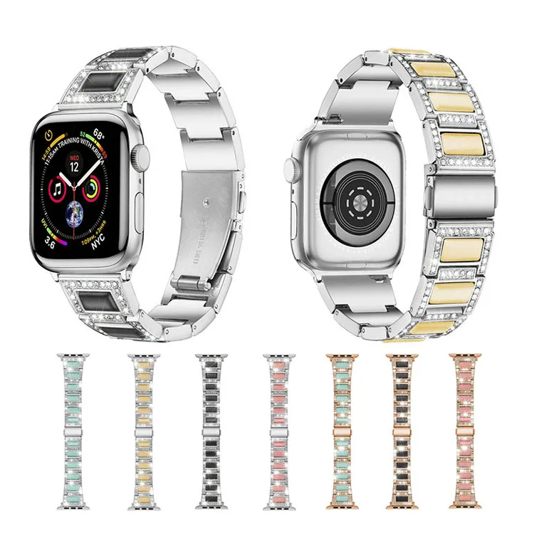

Luxury diamond designer adjustable metal chain stainless steel bracelet watch strap band for apple 44mm 42mm 40mm 38mm