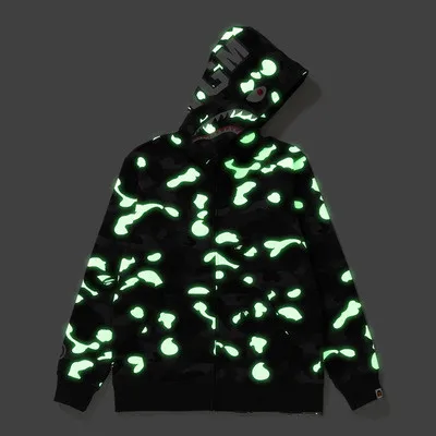 

Fast Shipping Designer Zip Up Camo Luminous Shark Print Men Bape Hoodie, Picture colors