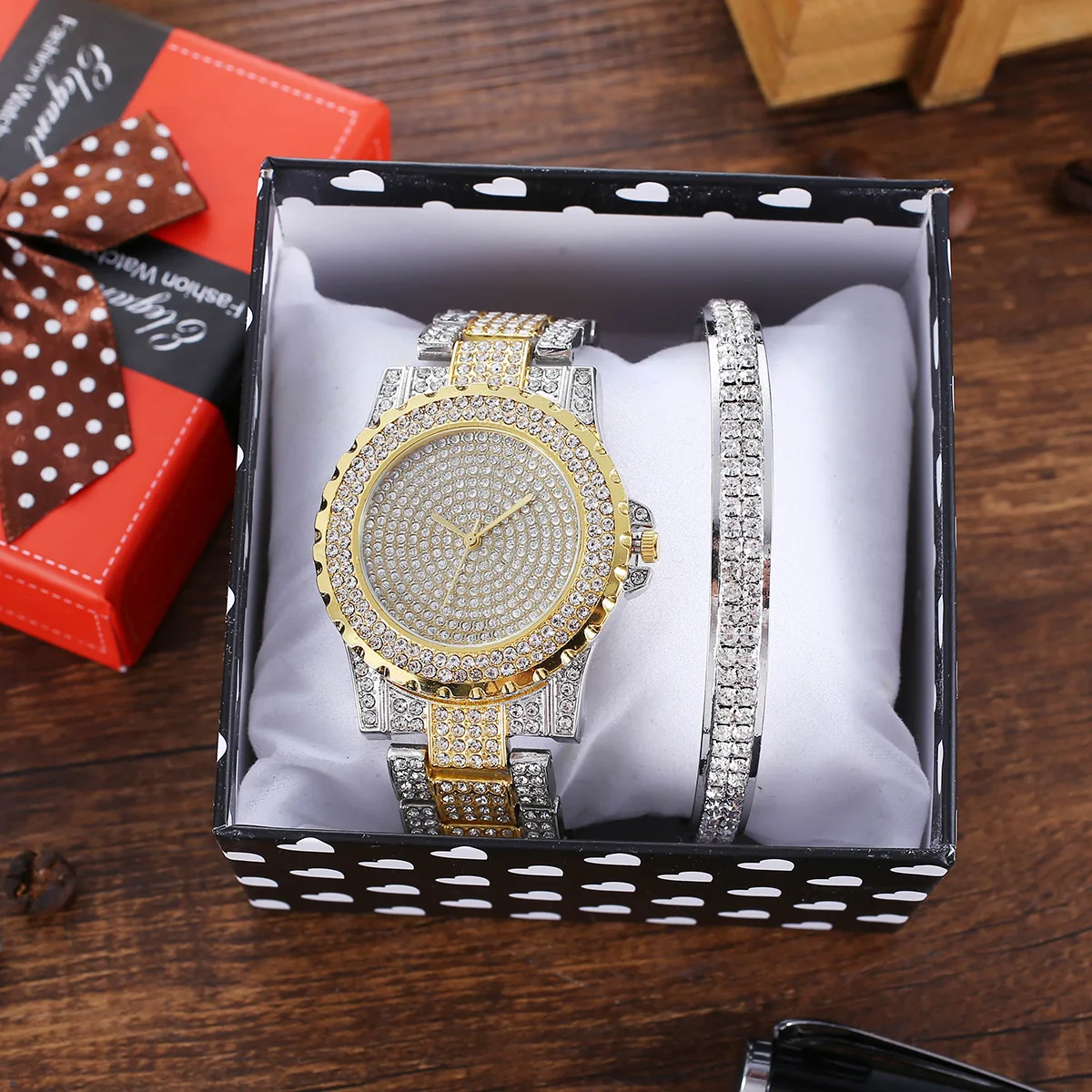 

Hip Hop Iced Out Paved Rhinestones CZ Bling Bangle Watch For Men Jewelry