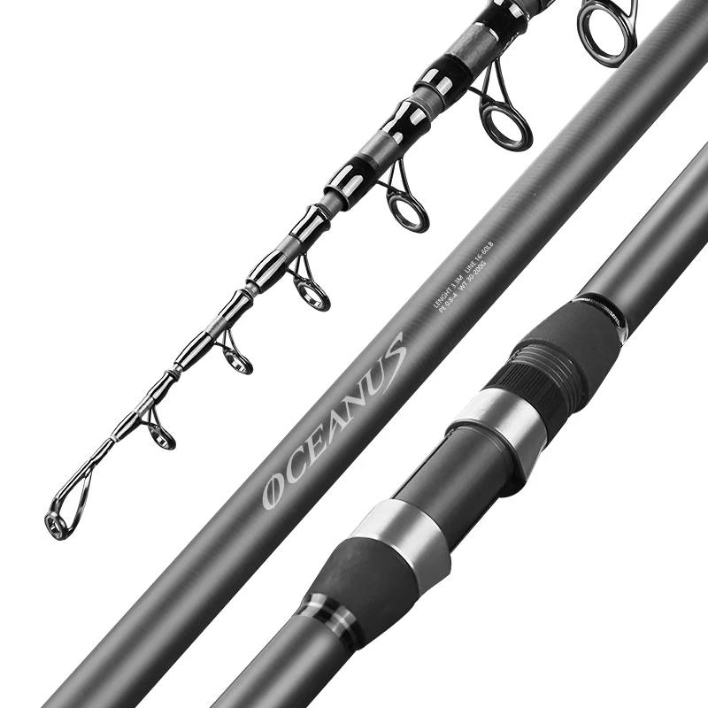 

High Quality Carbon Spinning Rod 2.4m-5.4m Super Light Sections Telescopic Long Handle Carbon Fiber Fishing Rod, Black