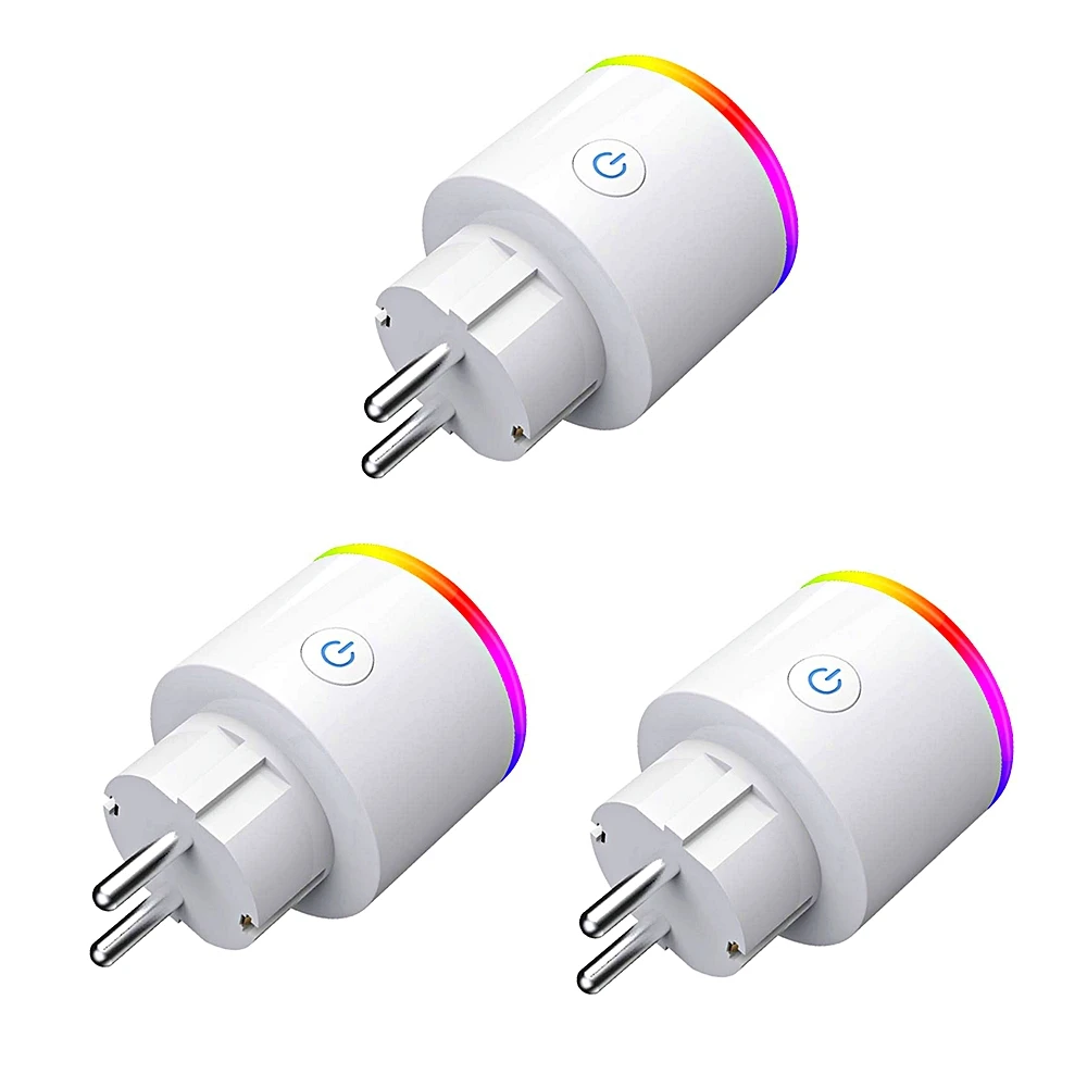 
Amazon alexa best selling smart plug wifi eu 16A 220V plug wifi standard mini outlet RGB led light wifi plug for home 